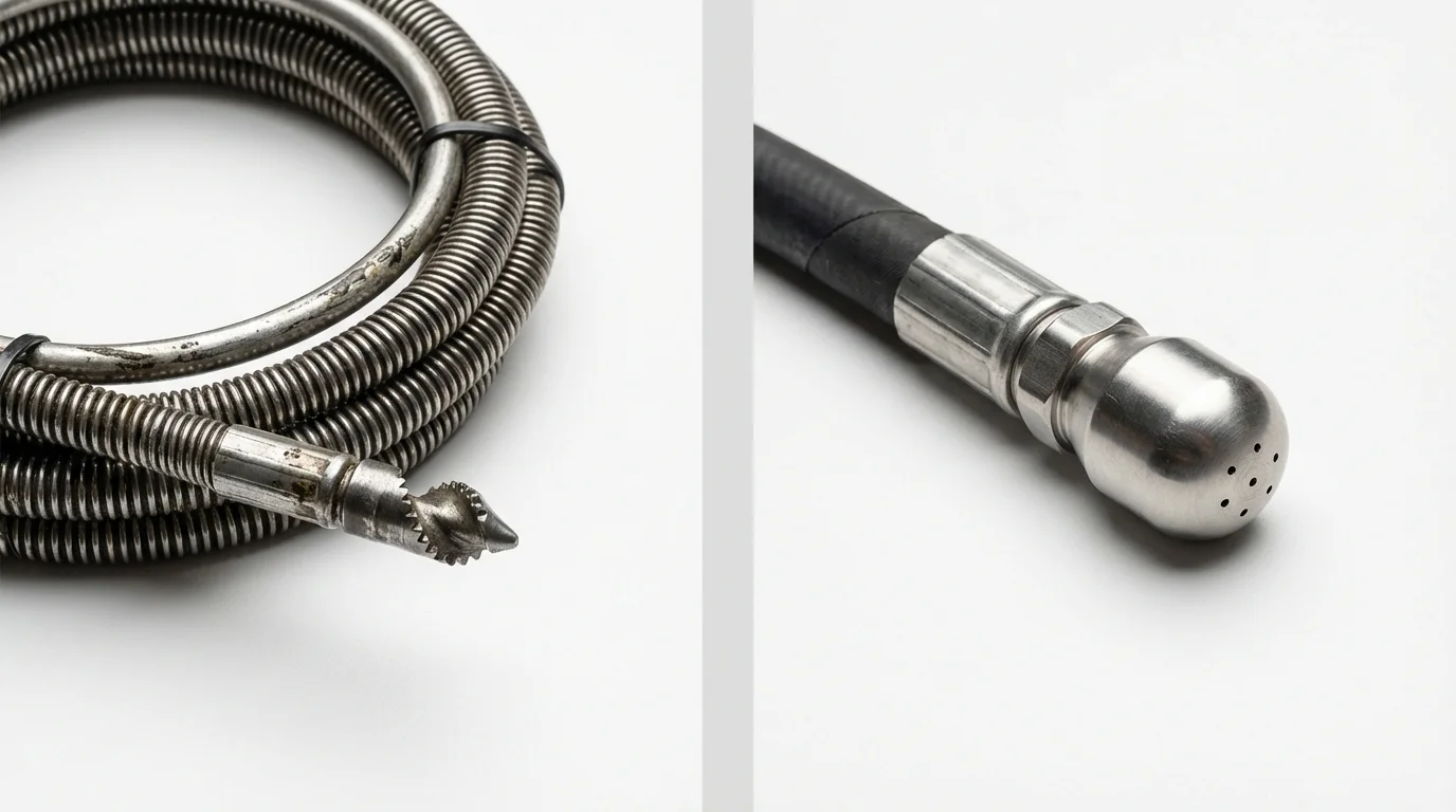 Drain snake cable and hydro jetting nozzle used for drain cleaning in Pierre Part, LA