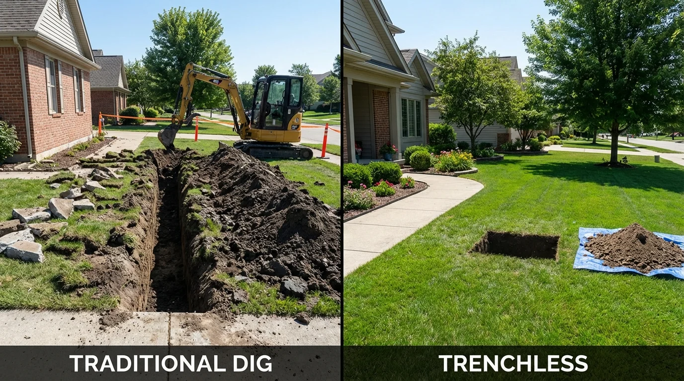 Trenchless sewer repair with minimal yard damage versus traditional excavation in Pierre Part, LA